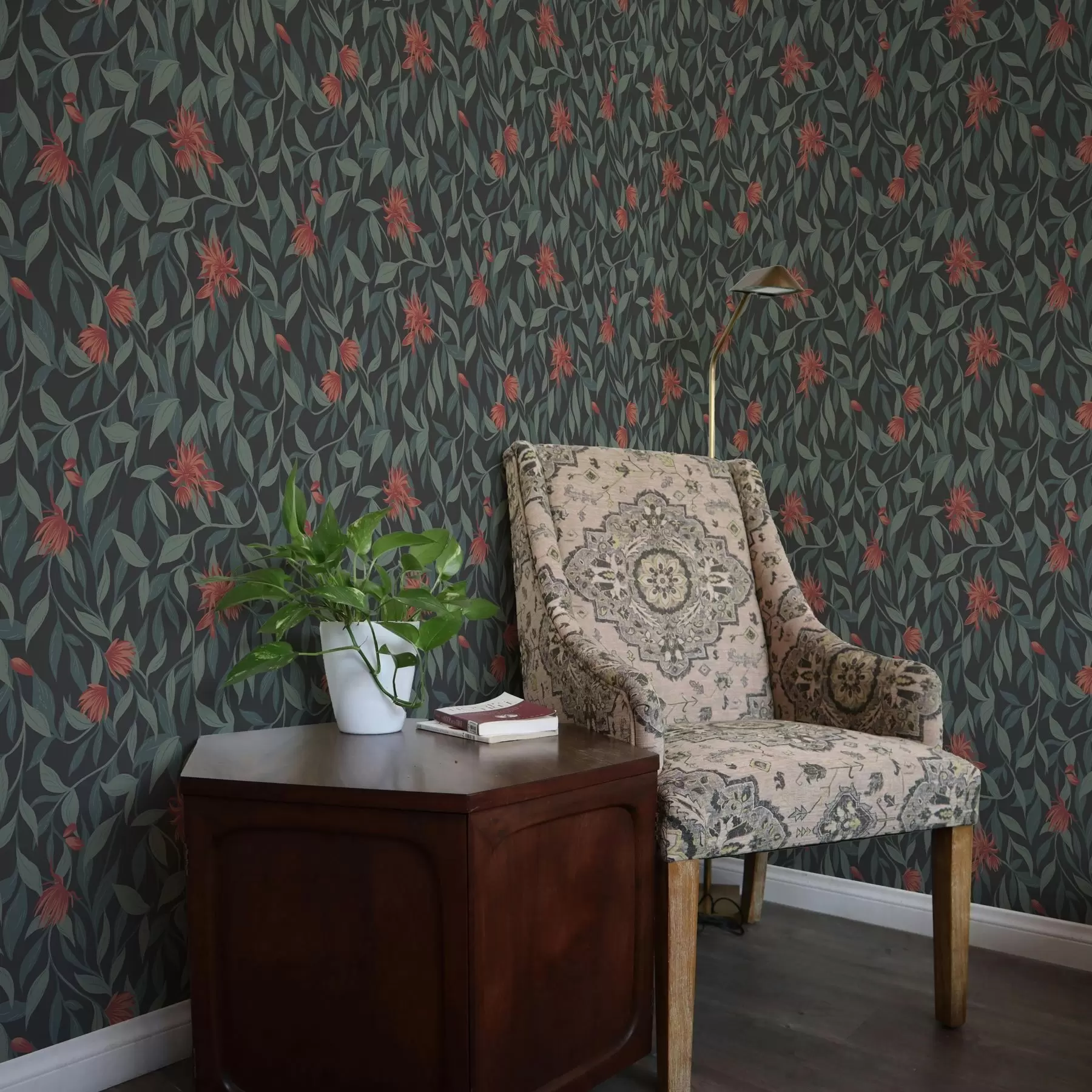 stenske poslikave Viseče veje z rdečimi cvetovi a00052v1