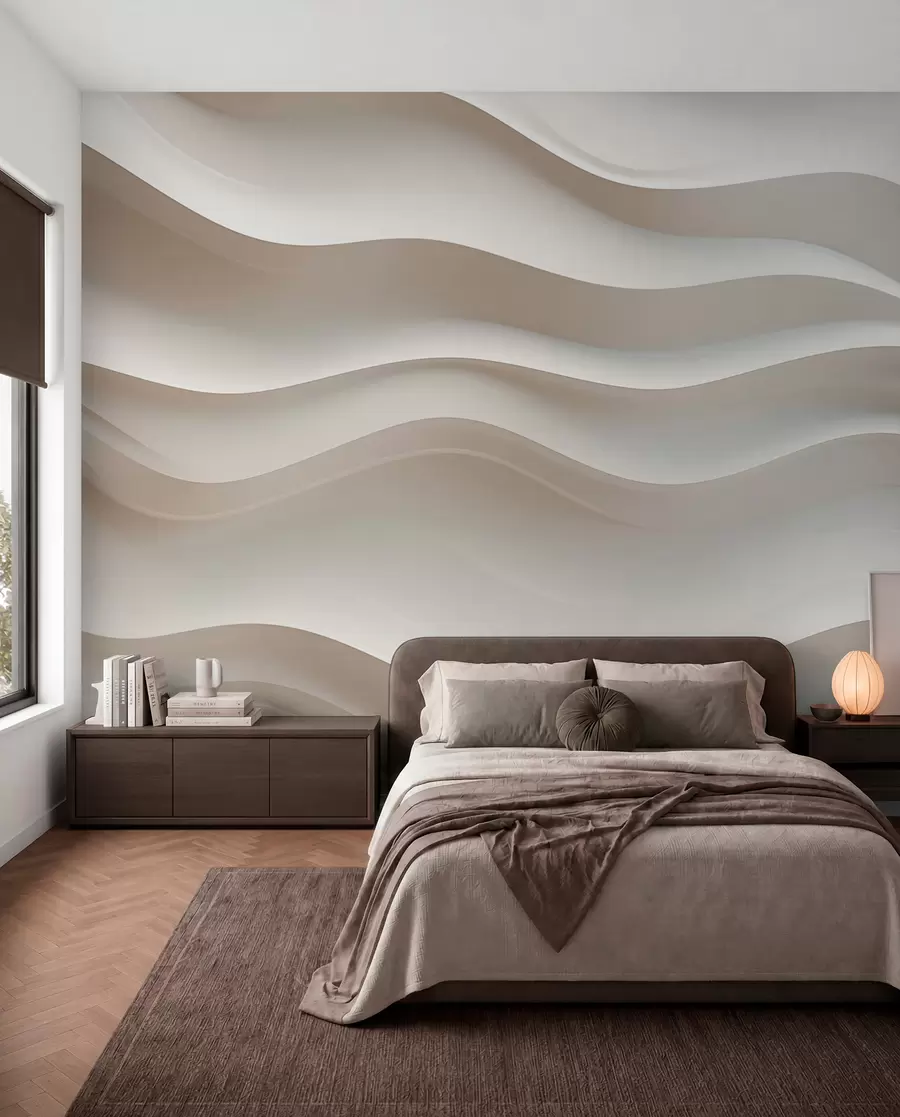 stenske poslikave 3D beli in sivi valovi w08939
