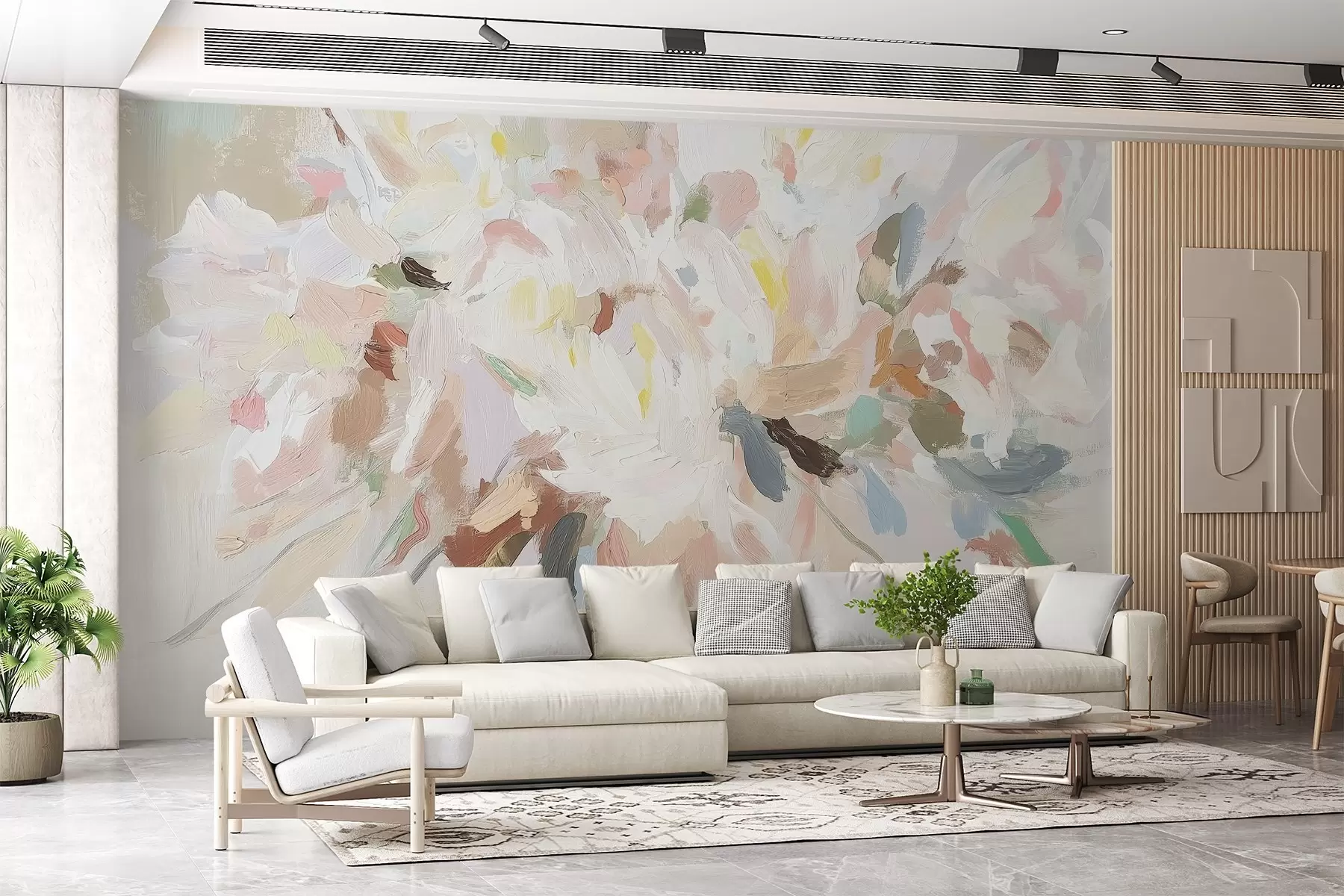 stenske poslikave Nežno abstraktno cvetje v slogu oljnega slikarstva w03579