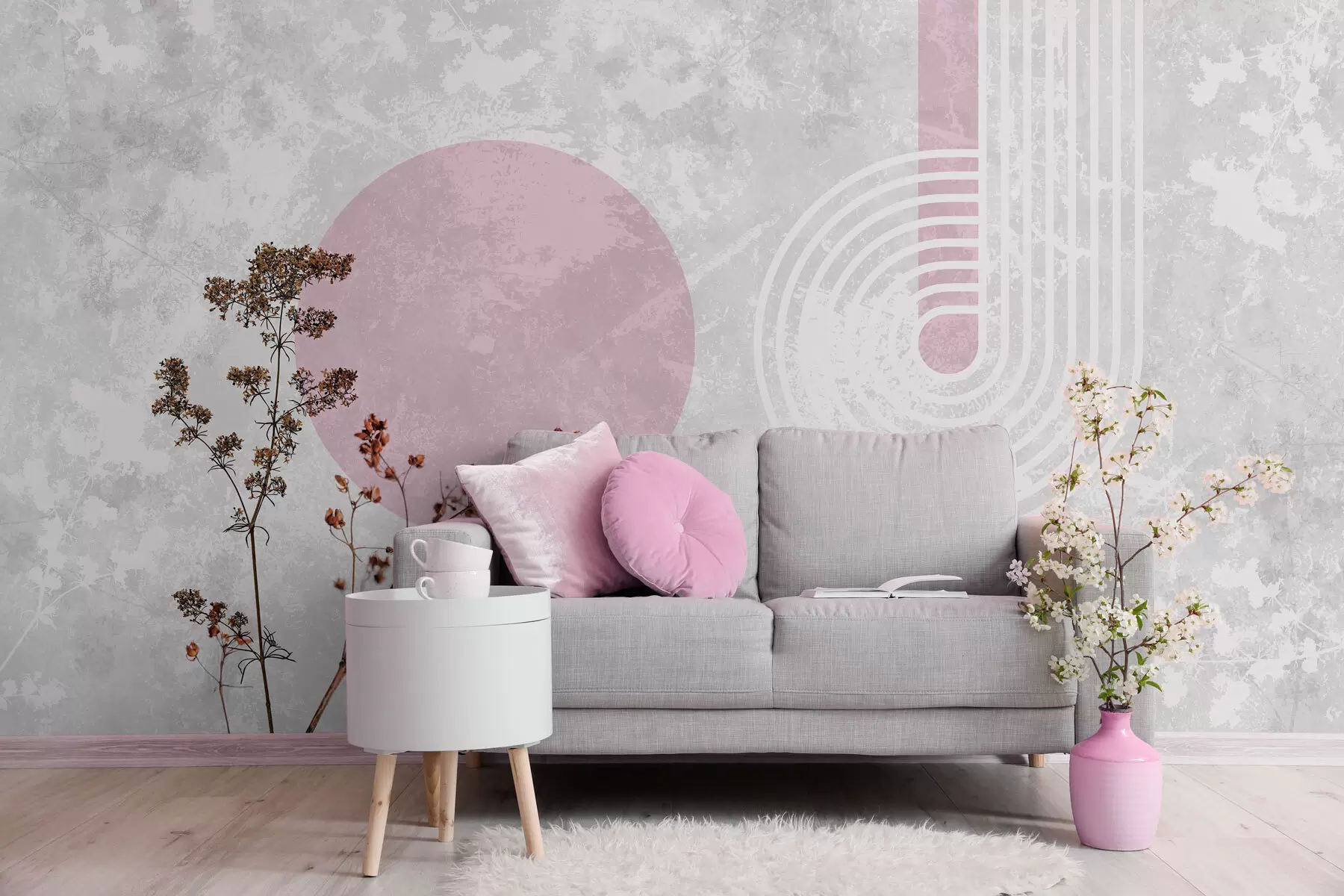 stenske poslikave grunge moderna geometrija s suhim cvetjem w03459