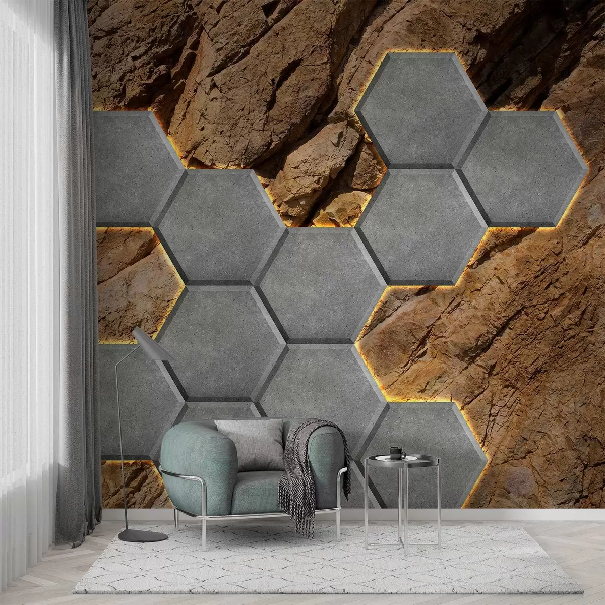 stenske poslikave imitacija betonskih ognjev na ozadju skale w03456