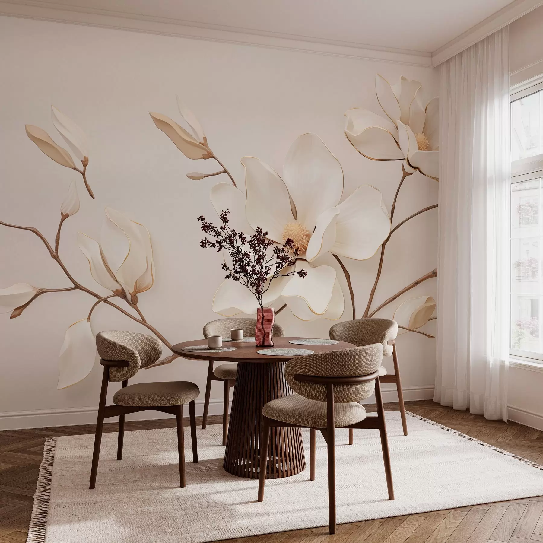 stenske poslikave Cvetovi magnolije v nežnih pastelnih odtenkih w03645