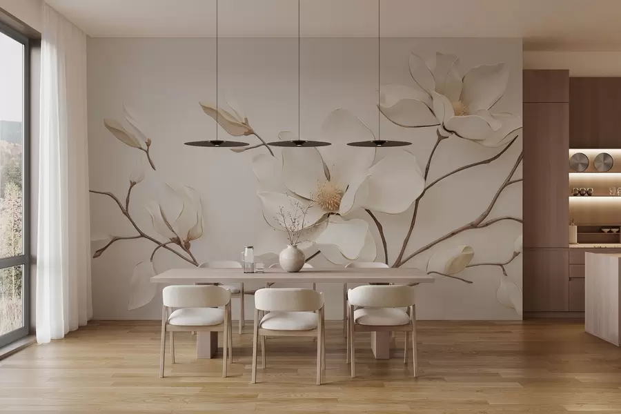 stenske poslikave Cvetovi magnolije v nežnih pastelnih odtenkih w03645