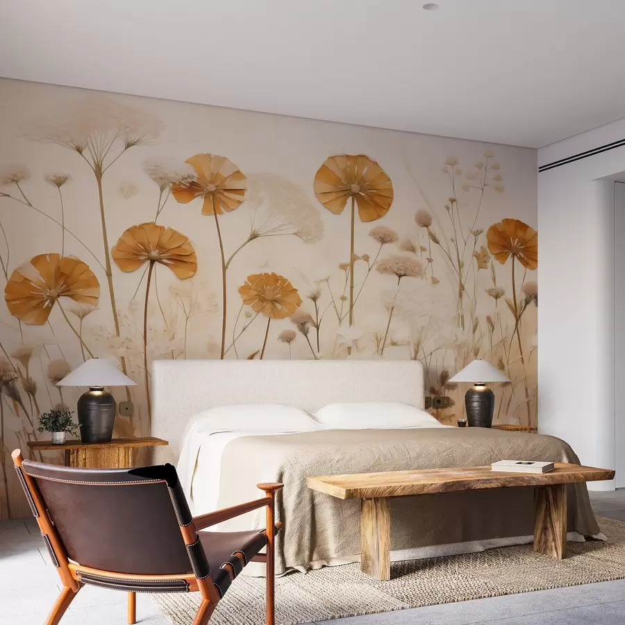 stenske poslikave Divje cvetlice z rumenimi odtenki v toplih tonih w08994