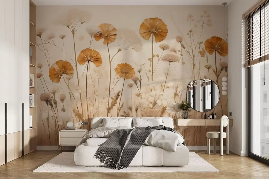 stenske poslikave Divje cvetlice z rumenimi odtenki v toplih tonih w08994