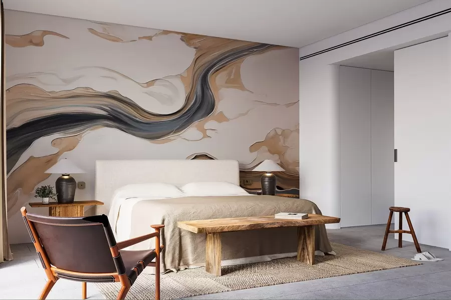 stenske poslikave Rjavo-sive črte v obliki valov w09001