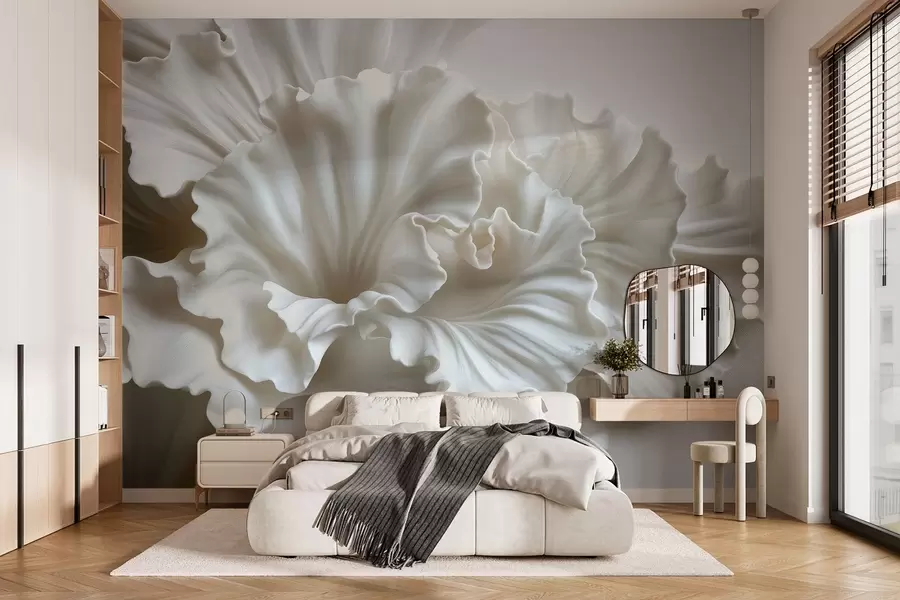 stenske poslikave nežni beli cvetni lističi z zapletenimi valovitimi robovi w03620