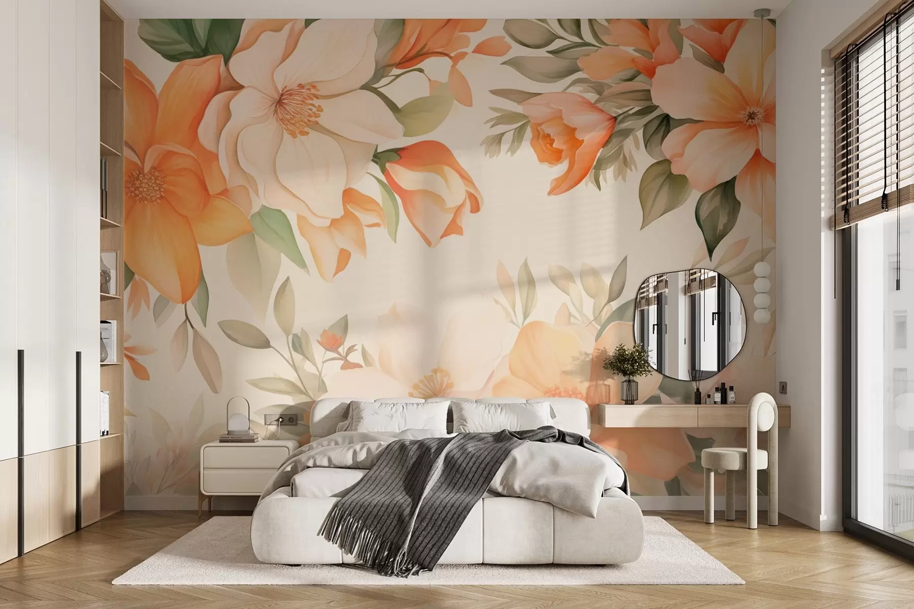 stenske poslikave Velike oranžne rože v akvarelnem slogu w09023