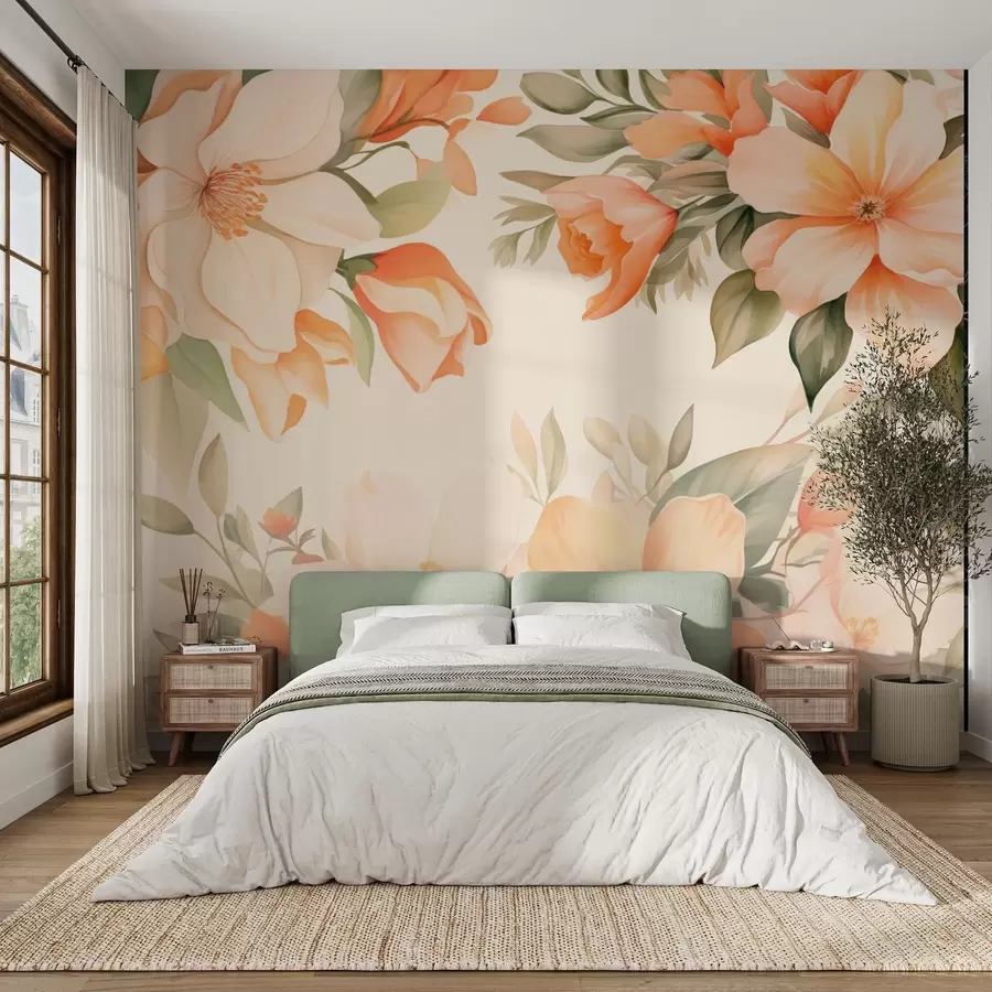 stenske poslikave Velike oranžne rože v akvarelnem slogu w09023