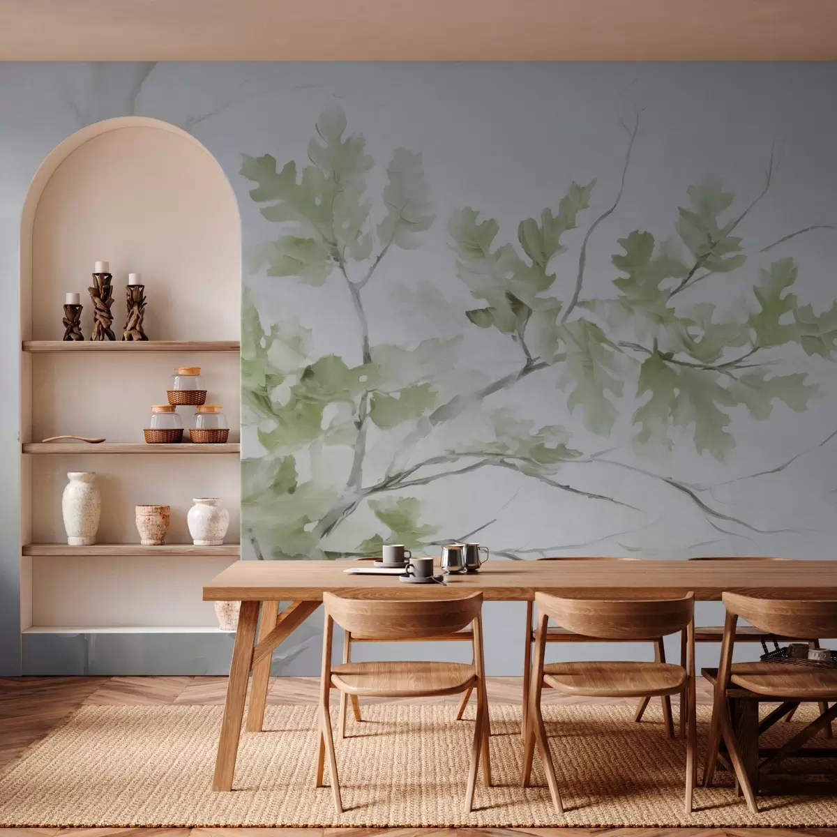 stenske poslikave Hrastova veja z zelenimi odtenki listov w03772v1