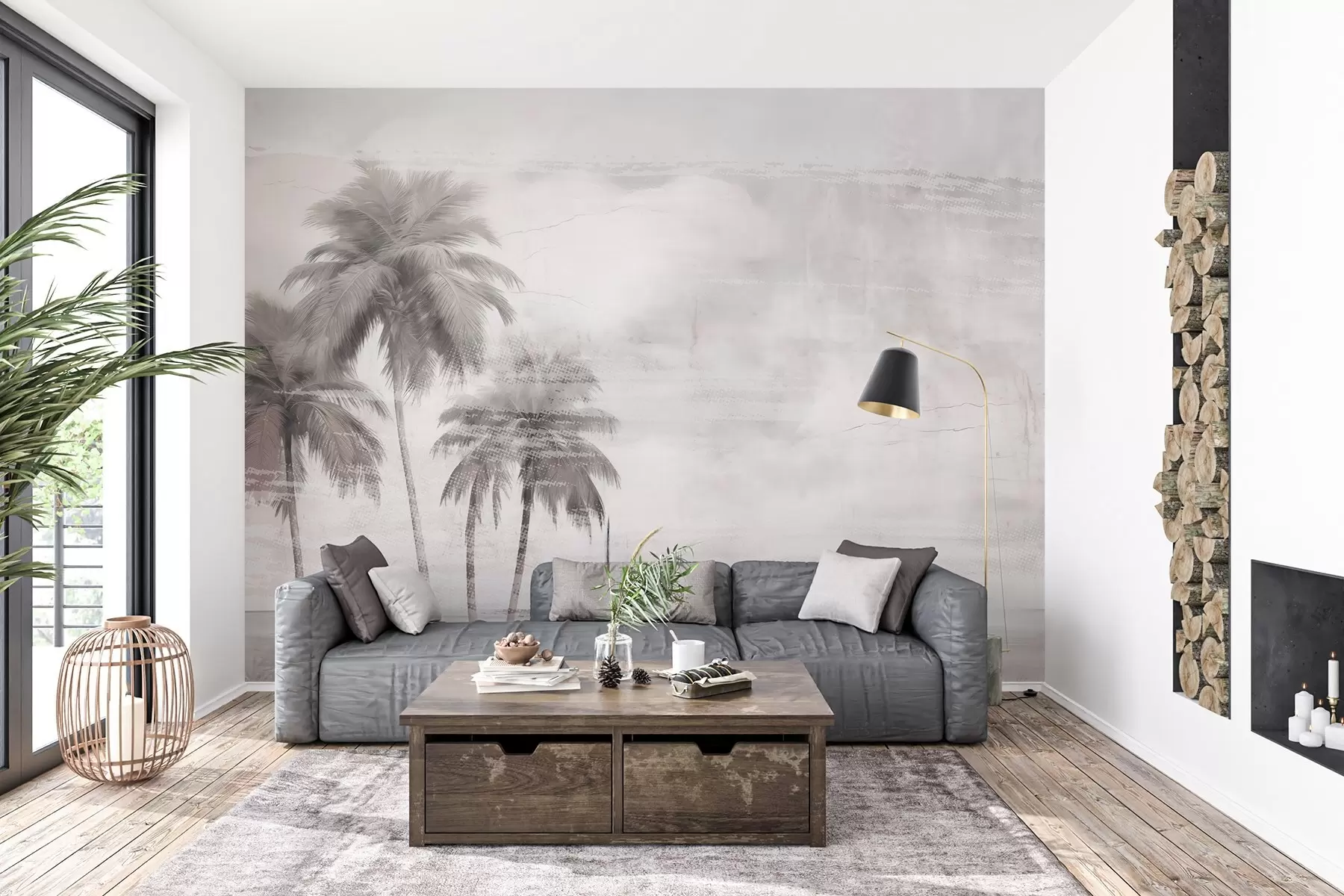 stenske poslikave Tropske sanje, palme, oblaki, nebo, morje, tekstura w03780v1