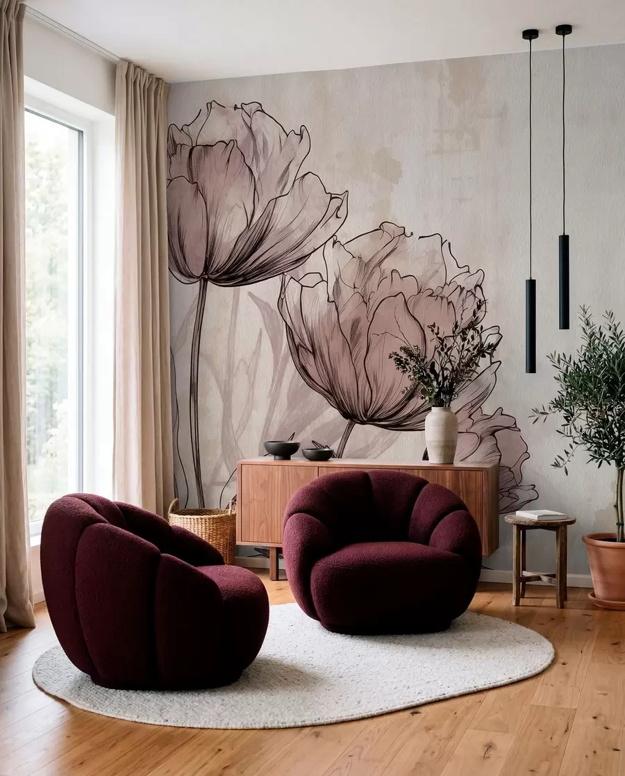 stenske poslikave Pastelni tulipani z rahlim vintage učinkom w03796