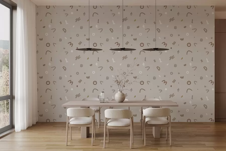 stenske poslikave Abstraktni otroški simboli v bež paleti w03813