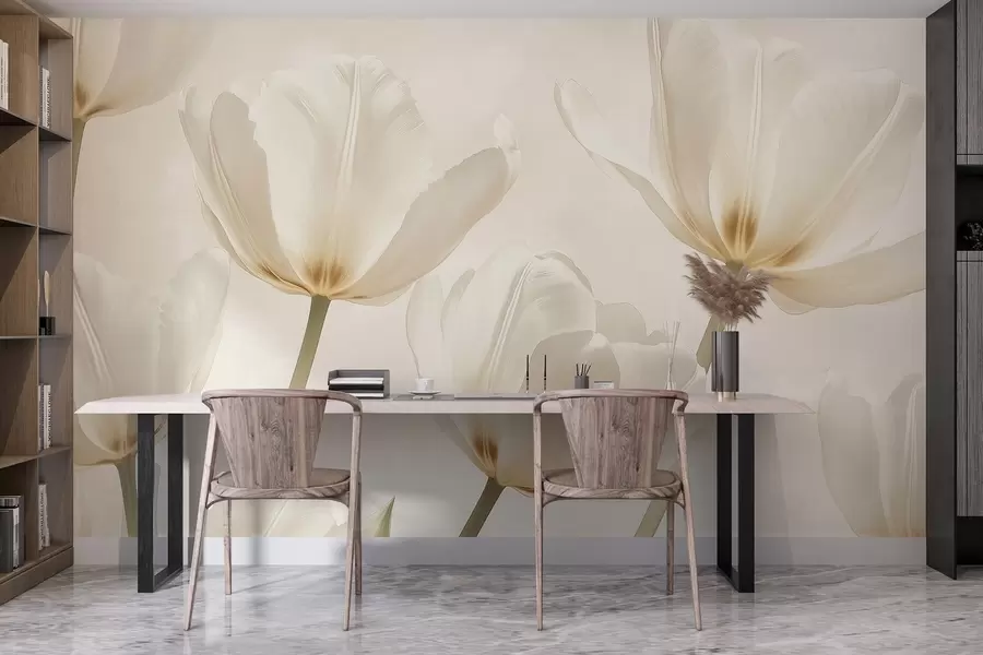 stenske poslikave Lepi tulipani, cvetlični, bež barve, realizem w03877