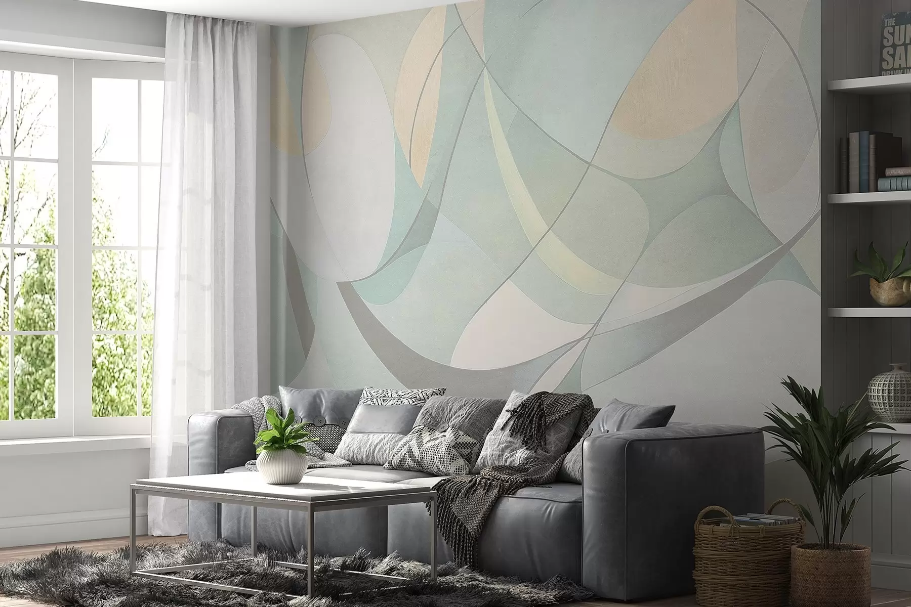 stenske poslikave Geometrijska abstrakcija, umirjene naravne barve w03878