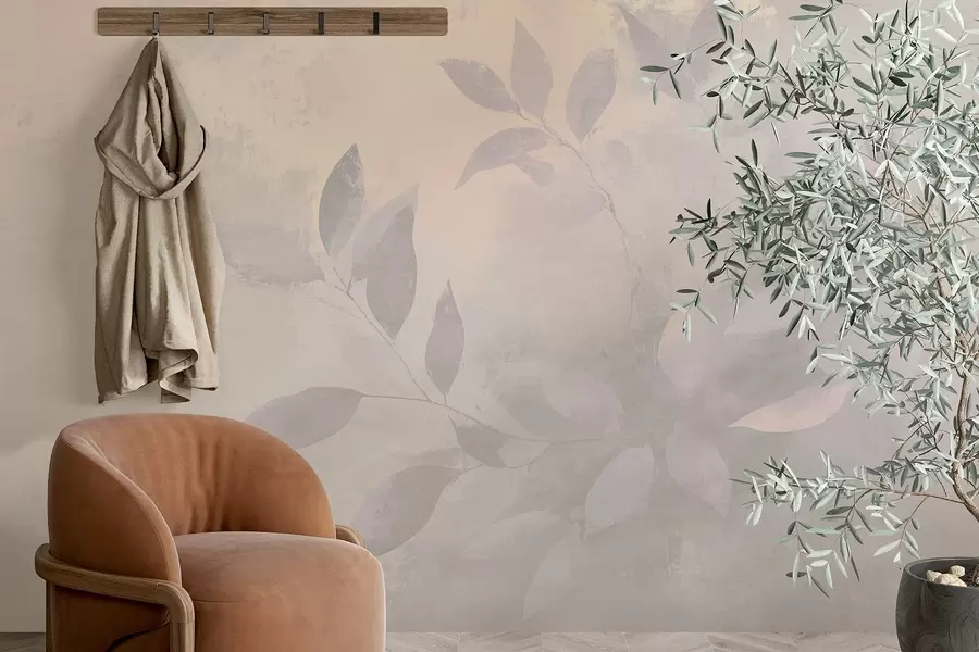 stenske poslikave Lepe drevesne veje, umirjene bež barve, abstrakcija  w03882