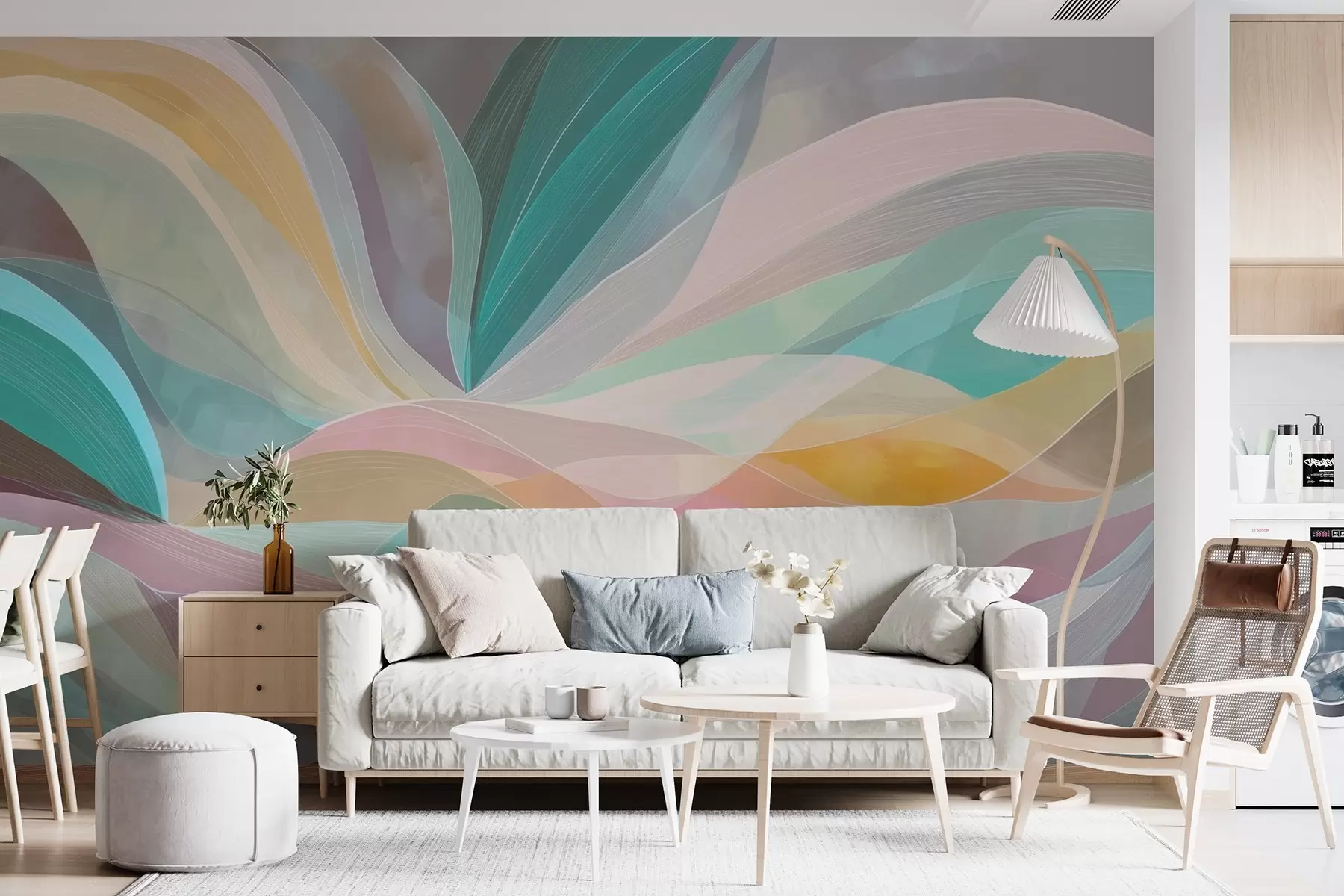 stenske poslikave Abstrakcija, valovi v obliki hribov in gora v svetlih tonih w09086v1