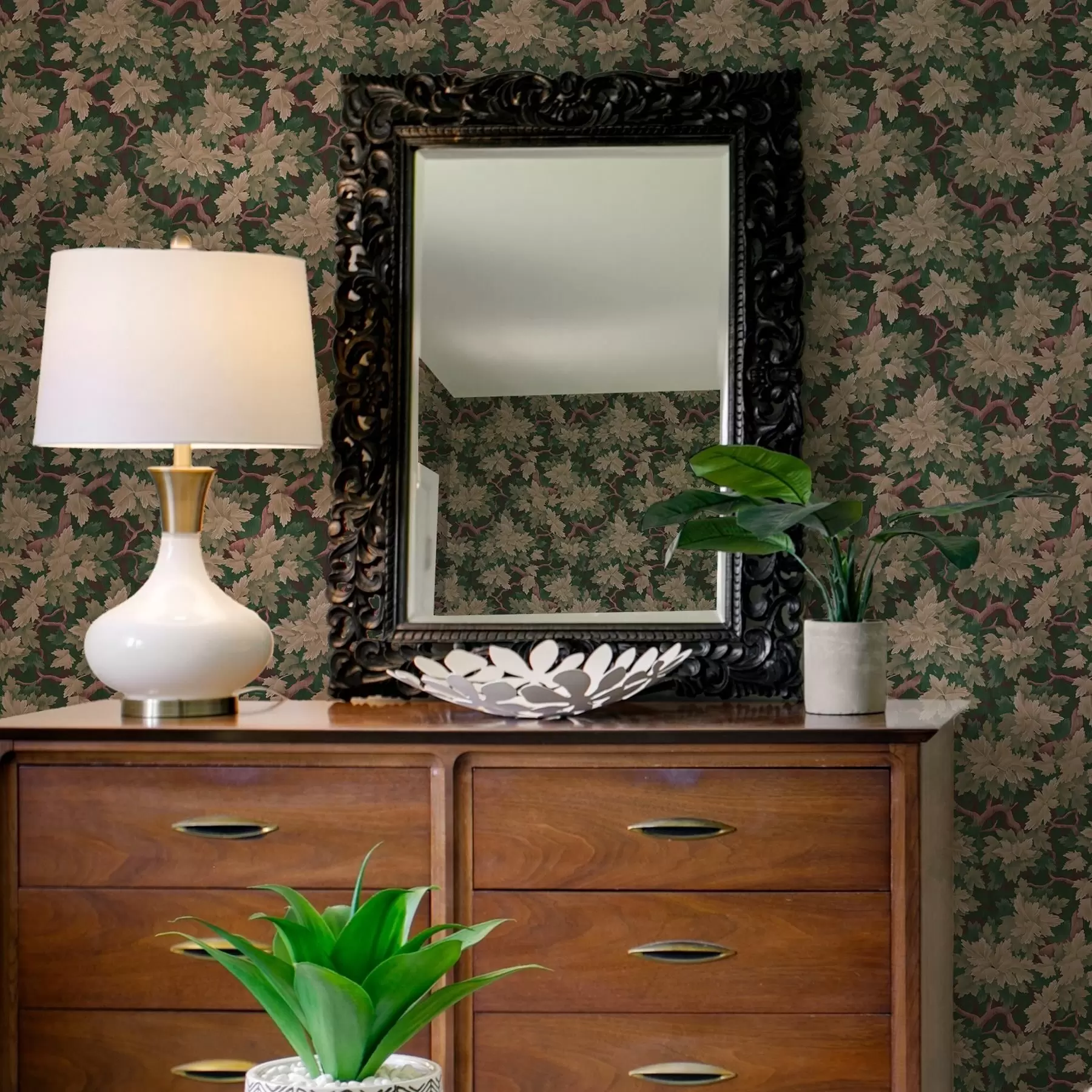 stenske poslikave Listje v topli paleti na temnem ozadju a00151v1