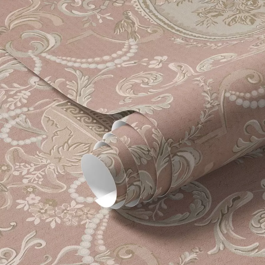 stenske poslikave Baročni ornament s cvetjem na rožnatem ozadju a00160