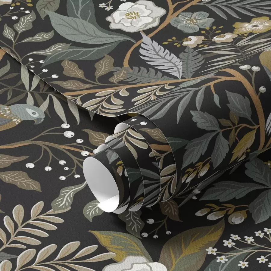 stenske poslikave Ptice med vejami na temnem ozadju a00161