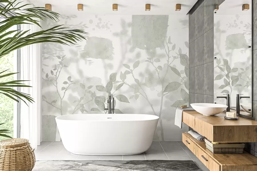 stenske poslikave Silhuete dreves, veje, narava, akvarel, zelene barve w03911v1