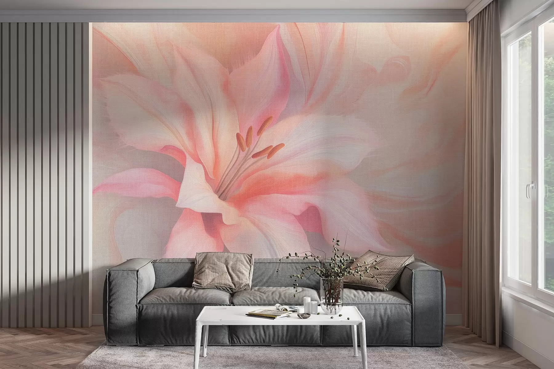 stenske poslikave Lily flower fluid abstrakcija, cvetlična, barvita risba w04006