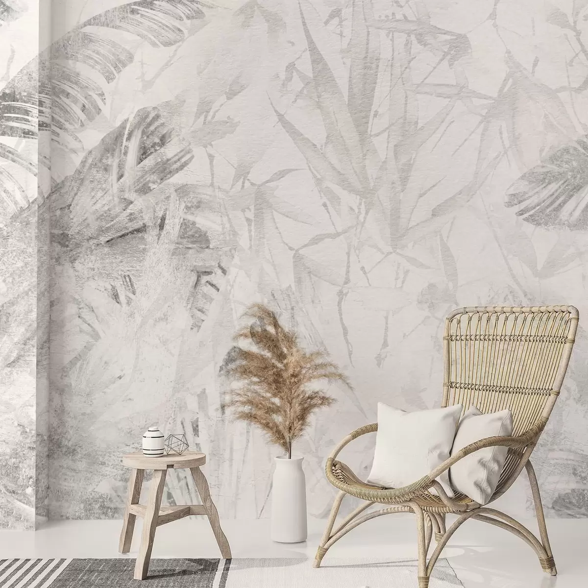 stenske poslikave Cvetlična abstrakcija v slogu grunge z imitacijo abrazije w03926