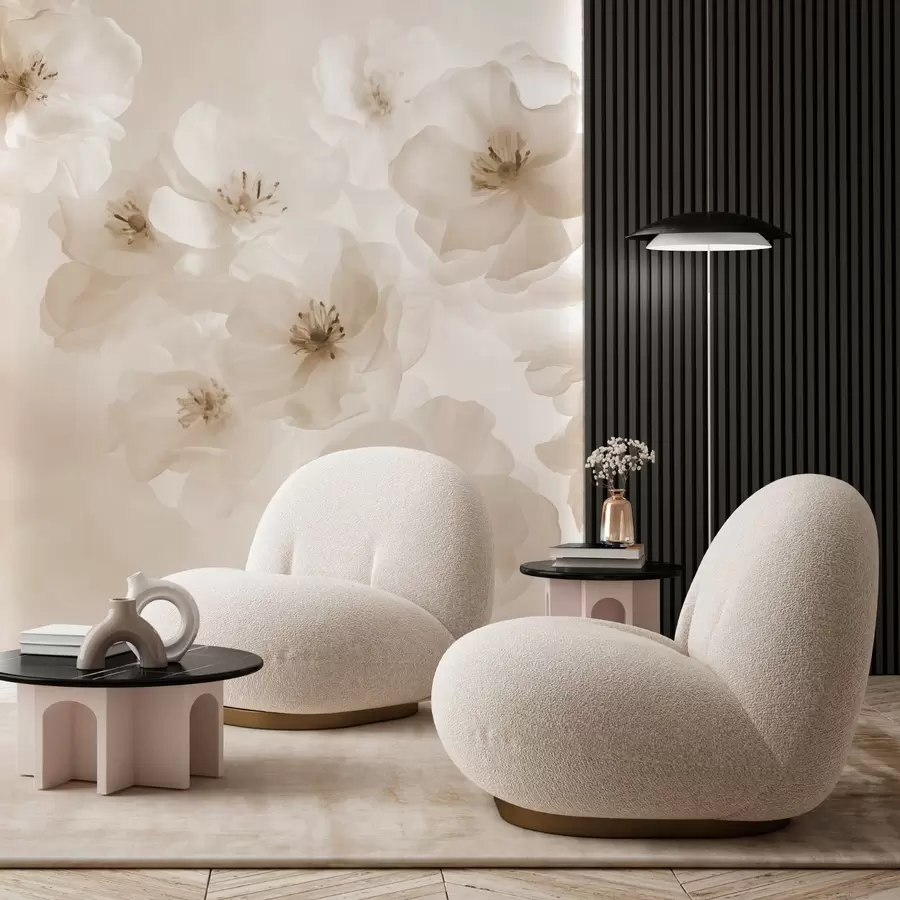 stenske poslikave Nežni veliki cvetovi, bež odtenki w03931v2