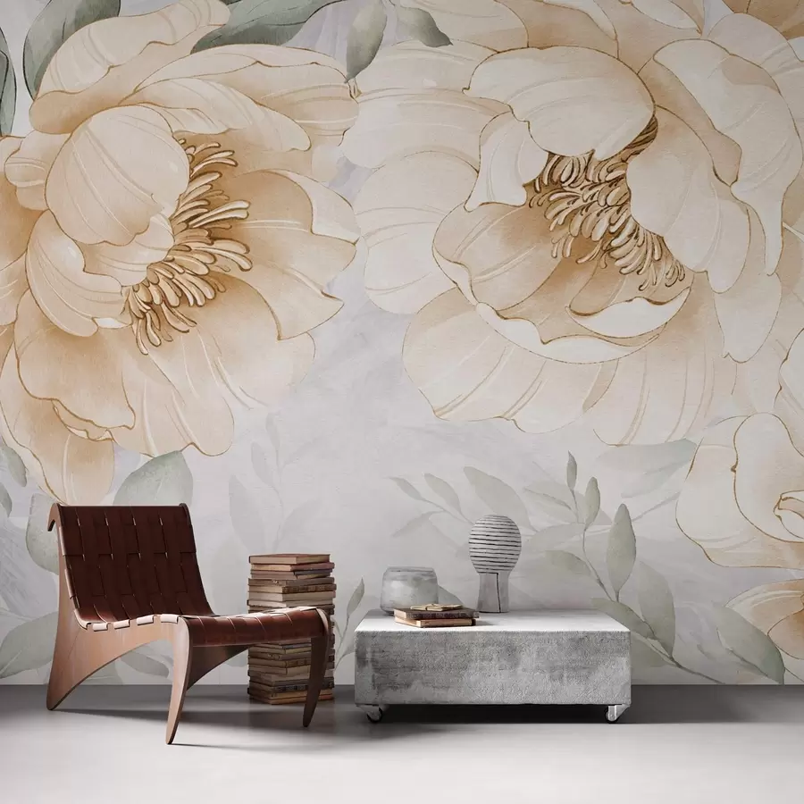 stenske poslikave Imitacija rumenih pivonk akvarel w03932v1