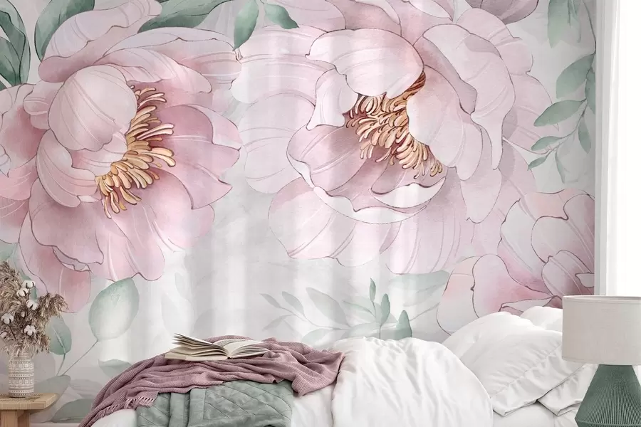 stenske poslikave Imitacija rožnatih peonij v akvarelu w03932v2