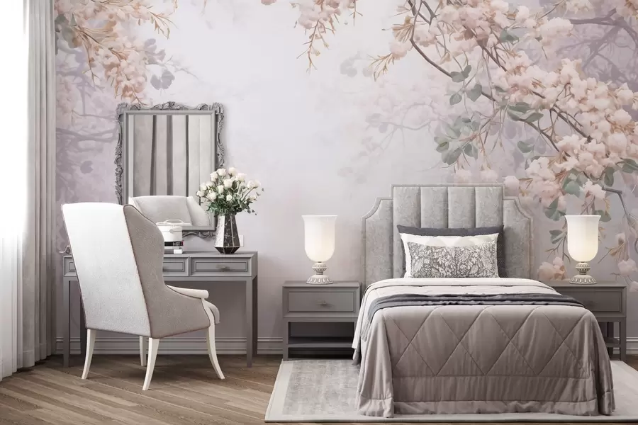 stenske poslikave Veje cvetočega drevesa v megli w04062