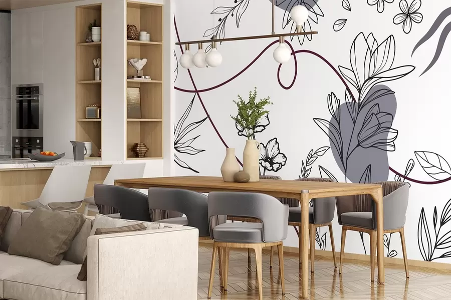 stenske poslikave Boho cvetlični obris w04082v1