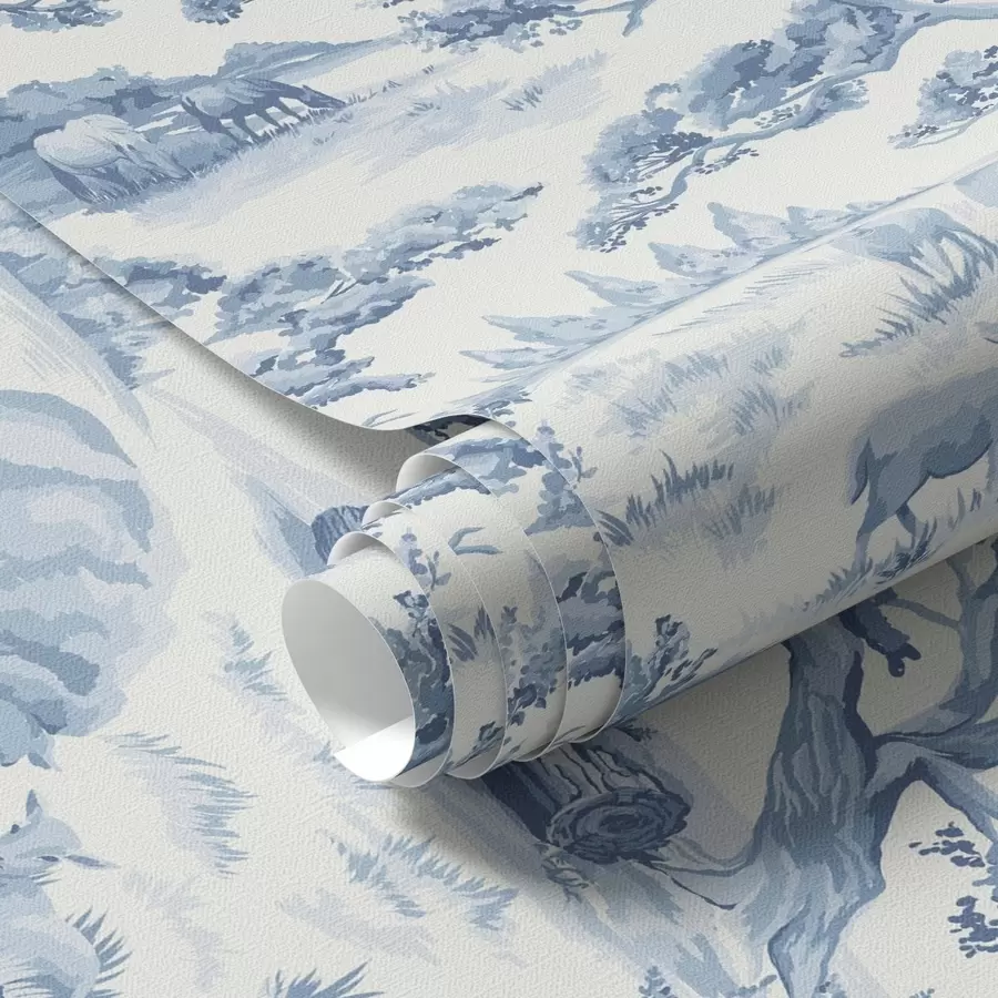 stenske poslikave Podeželska pokrajina v modrih tonih z ovcami in drevesi a00178