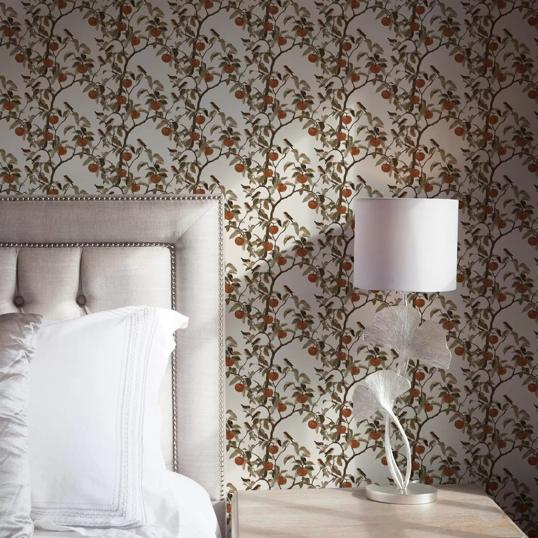 stenske poslikave Ptice in pomaranče na vejah, vintage botanika a00208