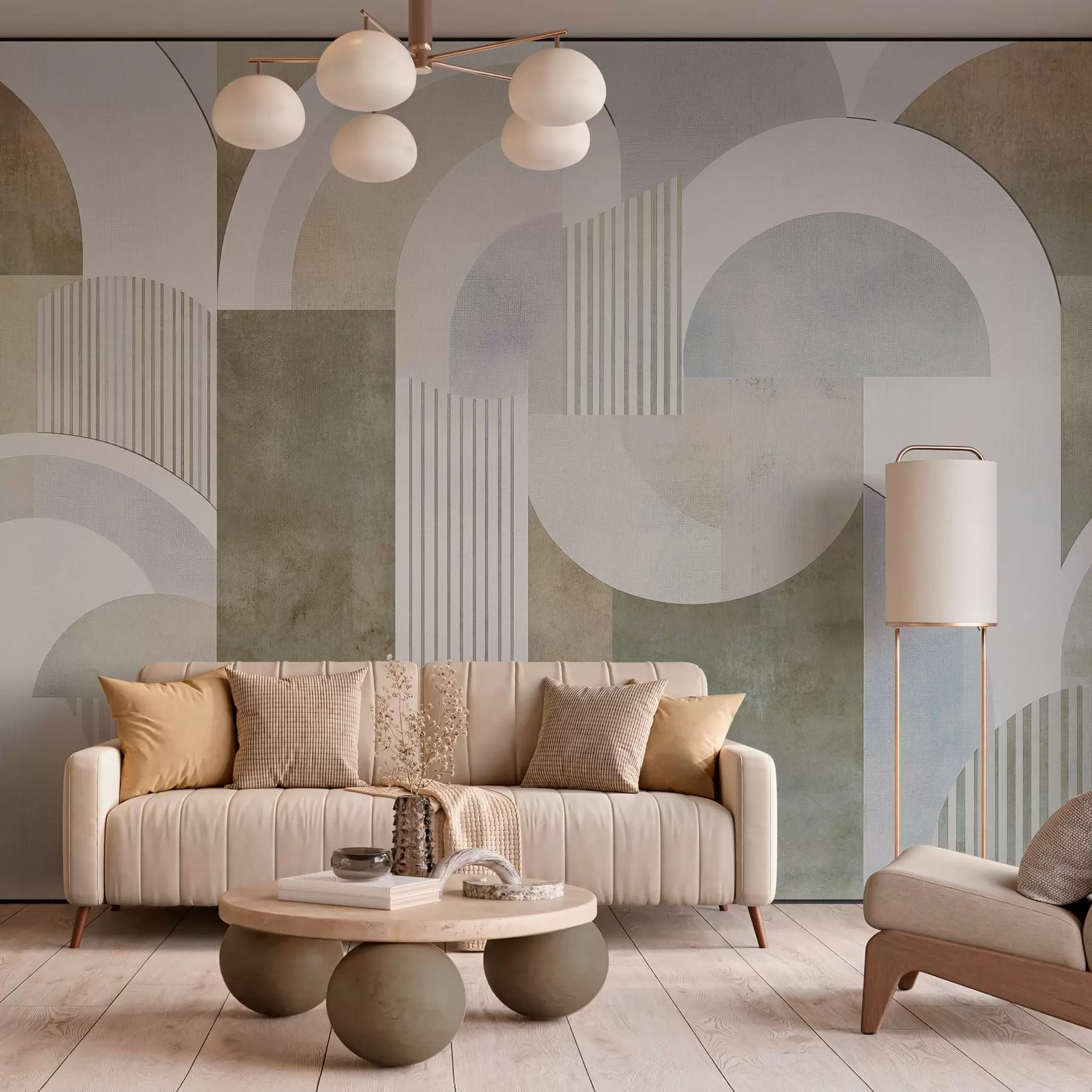 stenske poslikave Abstraktna geometrija v slogu art deco z retro učinkom w04079