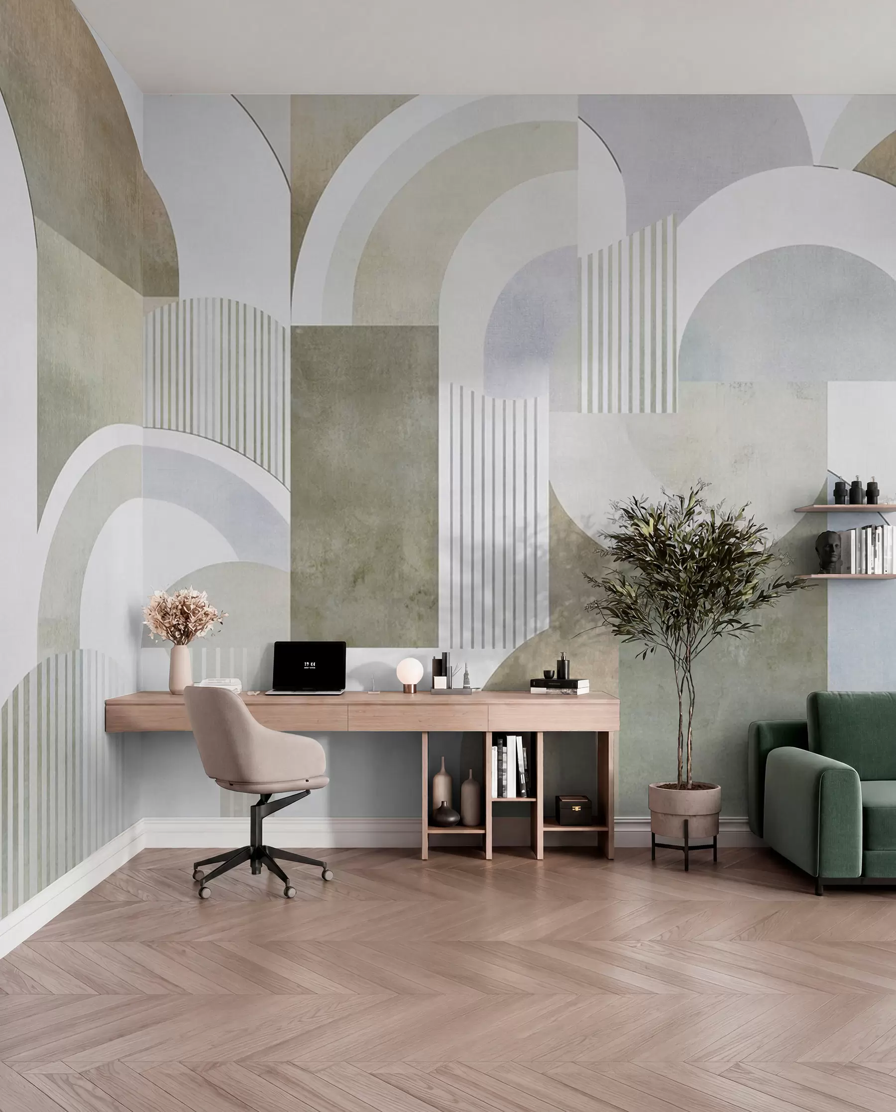 stenske poslikave Abstraktna geometrija v slogu art deco z retro učinkom w04079