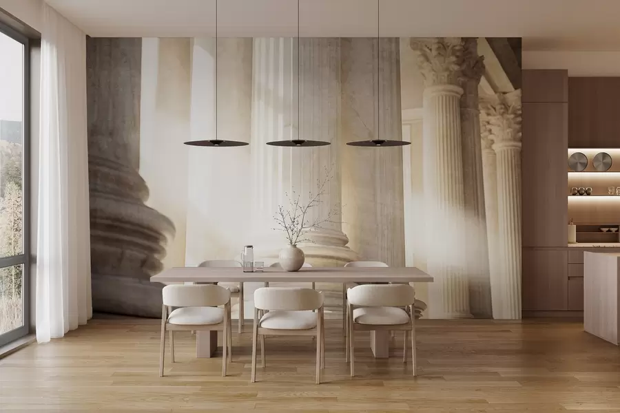 stenske poslikave Stolpiči, klasična arhitektura, elegantno oblikovanje, teksturirana simetrična sestava, nevtralna barvna paleta w09209