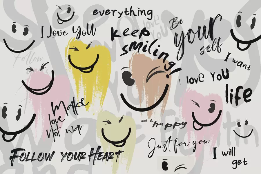 stenske poslikave Emotikone in napisi w04174