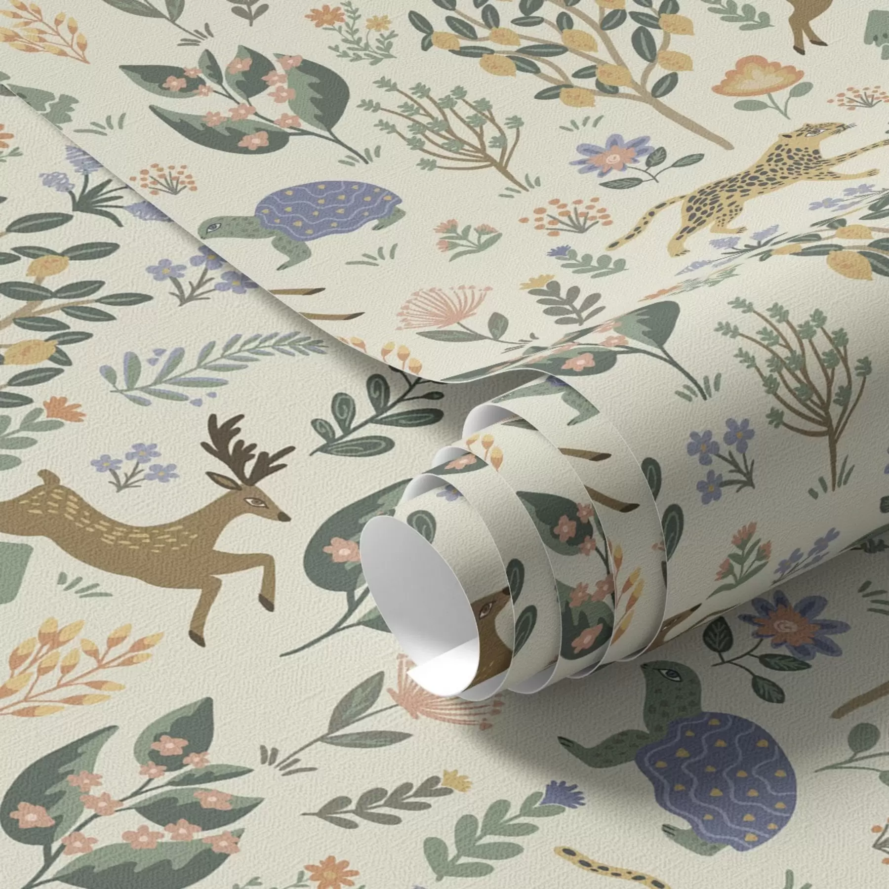 stenske poslikave Retro ilustracija z leopardi, drevesi in jeleni a00184