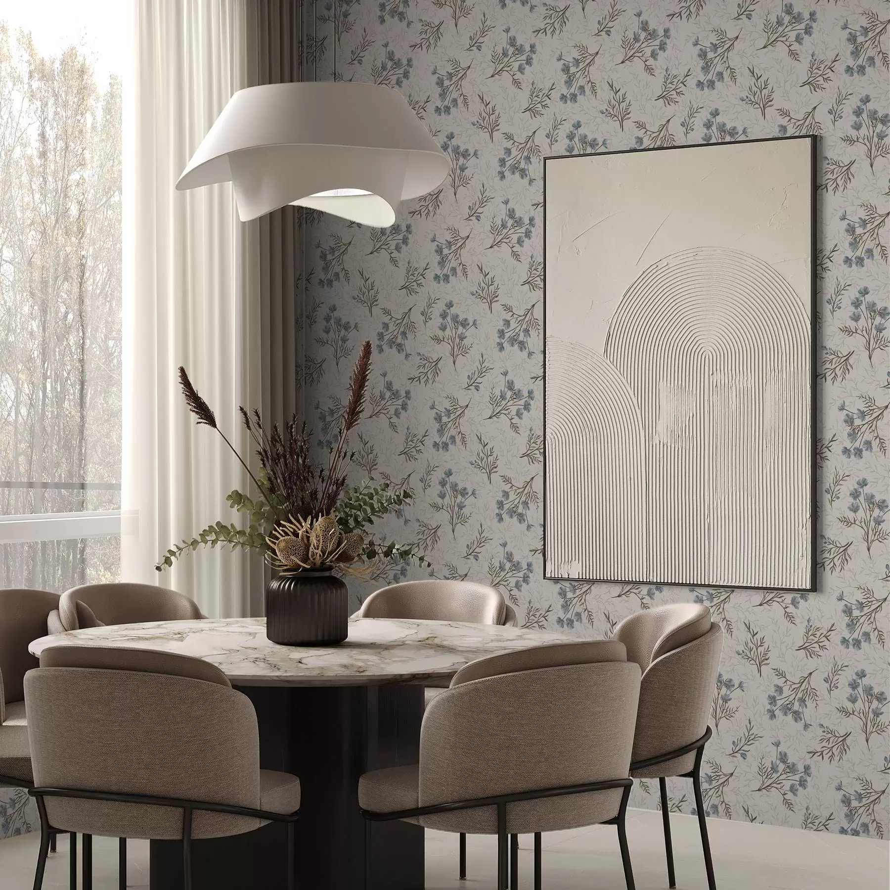 stenske poslikave Majhni modri cvetovi z rjavimi vejami a00265