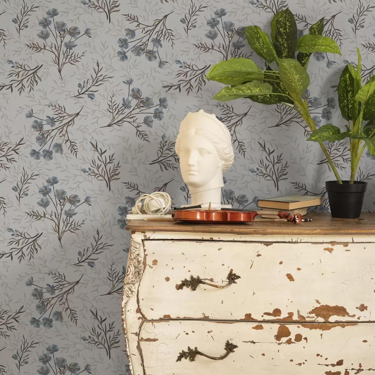 Ozadje Modro cvetje in svetle veje na belem ozadju a00265v1