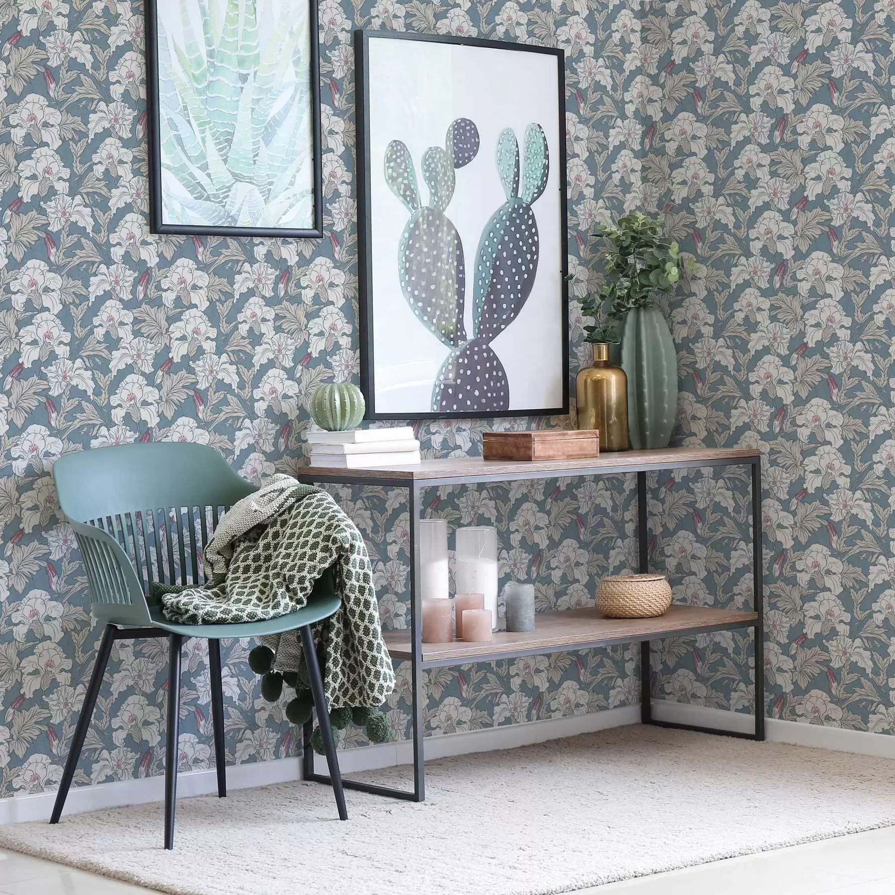 stenske poslikave Beli hibiskus na modrem ozadju z obrisnim vzorcem a00272v1