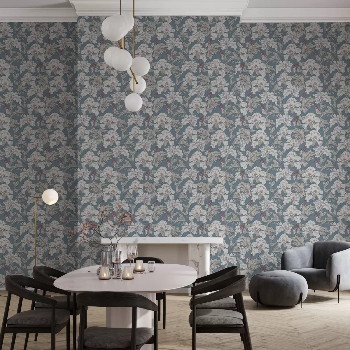 Ozadje Beli hibiskus na modrem ozadju z obrisnim vzorcem a00272v1 Ozadje Beli hibiskus na modrem ozadju z obrisnim vzorcem a00272v1