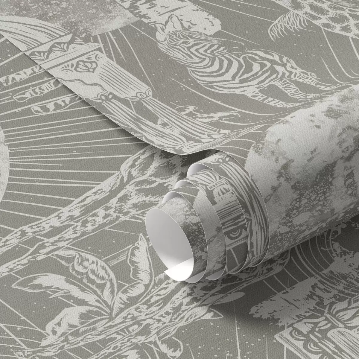 Ozadje Žirafa in zebra na ozadju arhitekture in tropskih dreves a00276