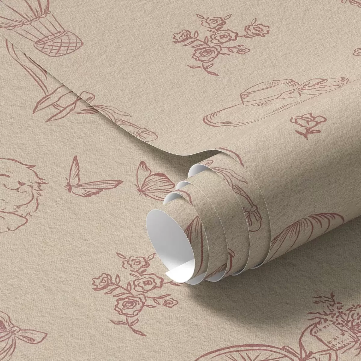 Ozadje Baby roza vzorec s psom, cvetjem in zrakom a00279