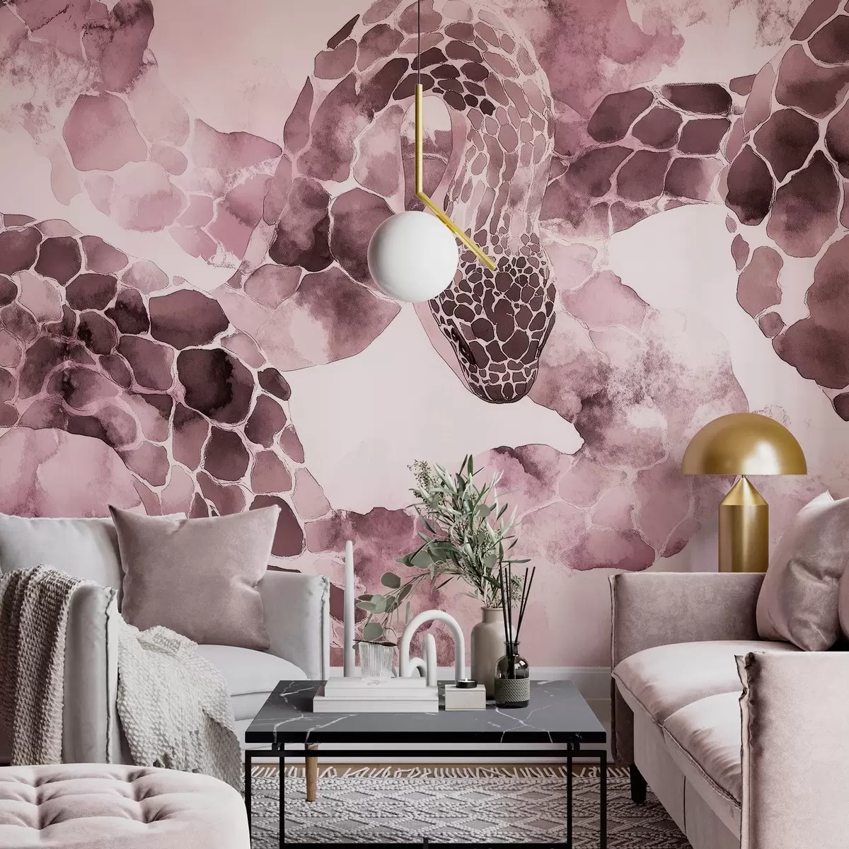 stenske poslikave Kačja silhueta, akvarelni slog, bordo barve w04113v1