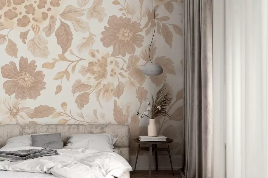 stenske poslikave Cvetje v boho slogu z leopardjim tiskom, bež barva w04114