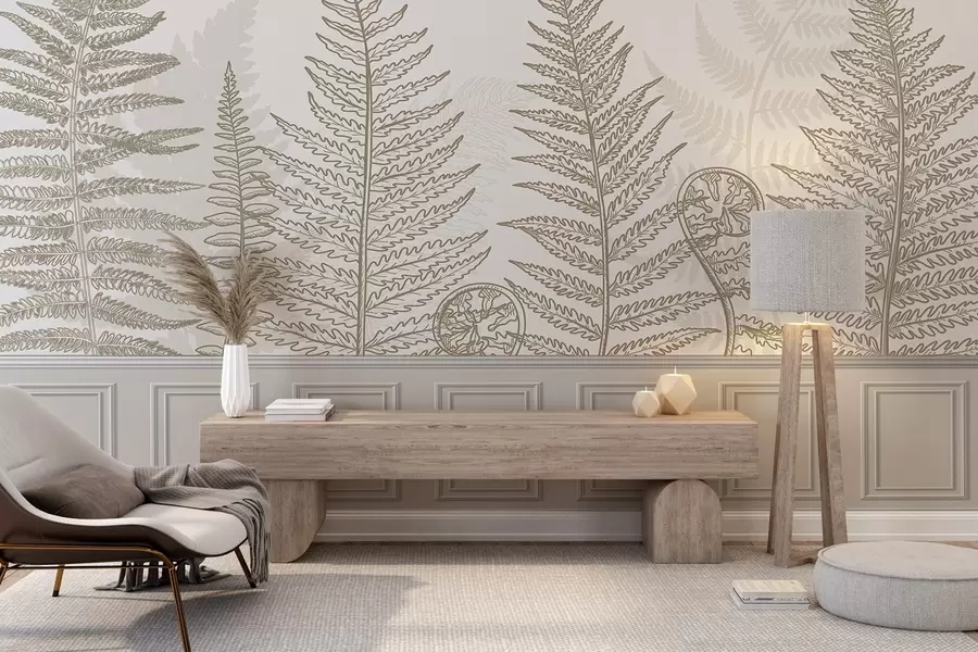 stenske poslikave listi, rastline, praproti, svetloba, botanični, grafični w04239v2