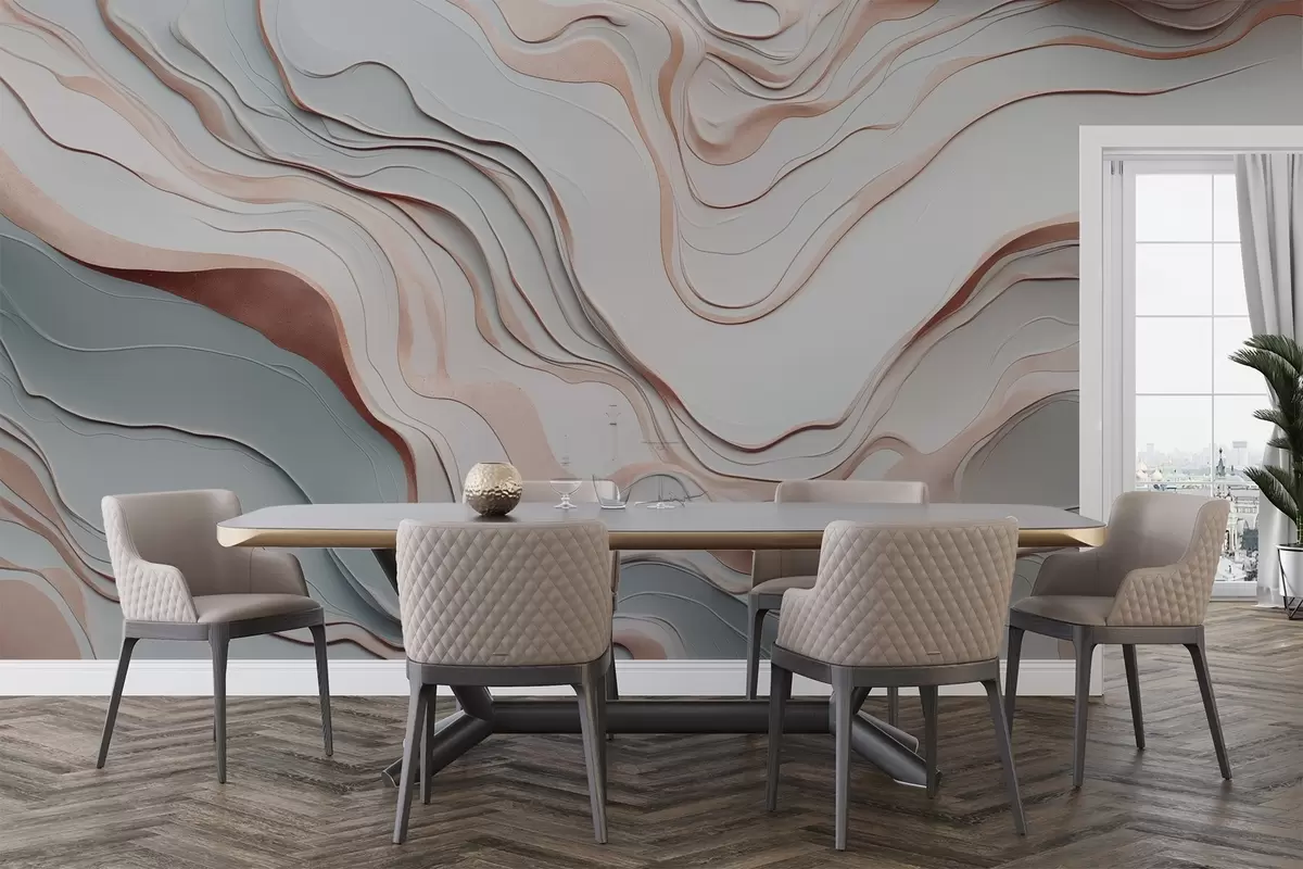 stenske poslikave plasti, valovi, abstrakcija, rožnata, siva, mehke oblike, w04255v1