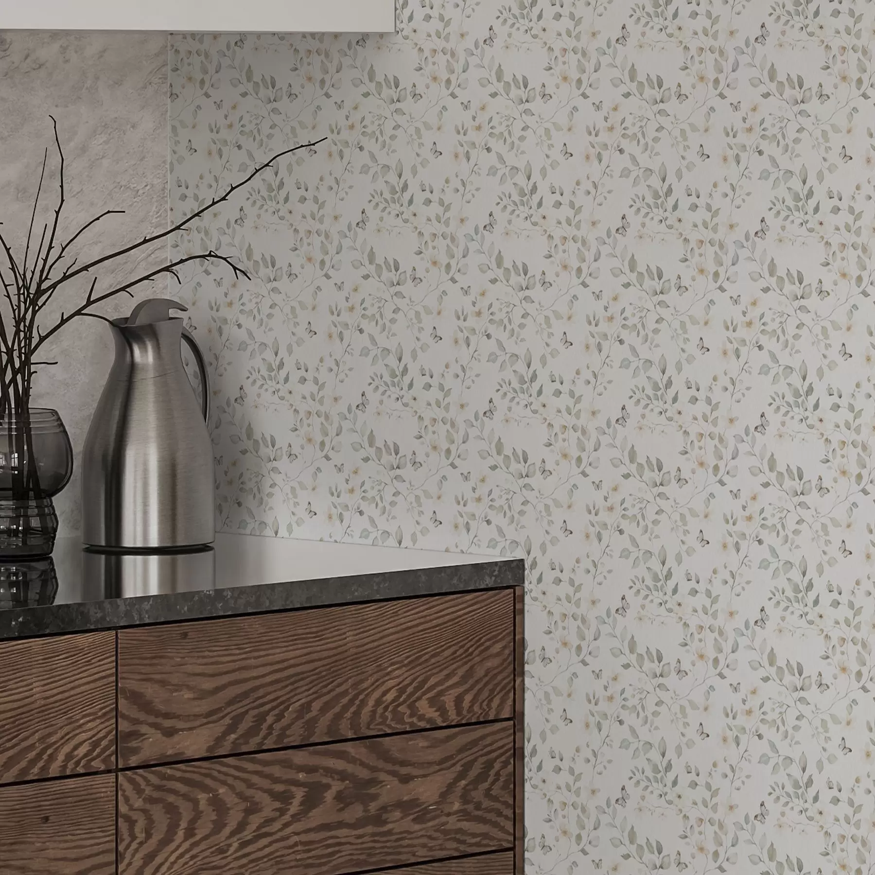 stenske poslikave Lahke veje z listi in cvetovi v majhnih ponovitvah a00343